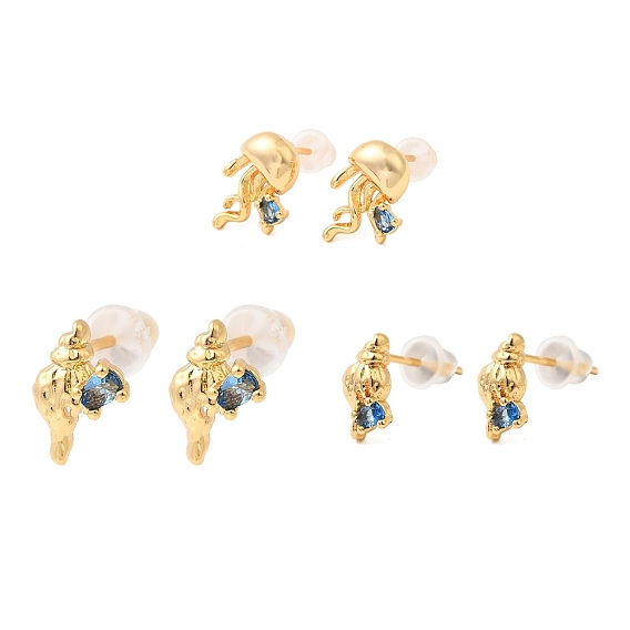 Латунь серьги, со стеклом 316 штифты из хирургической нержавеющей стали, без никеля , реальный 18 k позолоченный