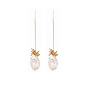 Dangle Stud Earrings, with  Real 18K Gold Plated Brass Beads, ABS Plastic Imitation Pearl Beads, Brass Stud Earring Findings and Plastic Ear Nuts, Nuggets