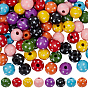 120Pcs 8 Colors Dyed Natural Wooden Beads, Macrame Beads Large Hole, Round with Polka Dot