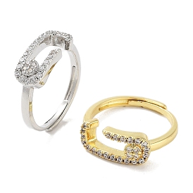 Rack Plating Brass Micro Pave Cubic Zirconia Adjustable Rings, Long-Lasting Plated for Women, Lead Free & Cadmium Free