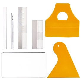 Plastic Scraper Tool, Triangle, with Acrylic Rods Solid and Acrylic Transparent Pressure Plate, Steel Carving Knifes, Flexible Polymer Clay Cutters