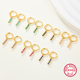 S925 Sterling Silver Hoop Earrings, with Colorful Cubic Zirconia