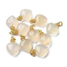 Natural White Agate Pendants, Heart Charms with Brass Jump Rings
