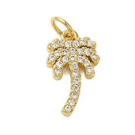 Rack Plating Brass Micro Pave Cubic Zirconia Pendants, Cadmium Free & Lead Free, Long-Lasting Plated, Coconut Tree