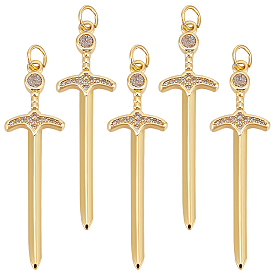 5 кулоны из латуни с прозрачным кубическим цирконием, с прыжковых колец, без никеля , шарм в форме меча