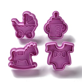 Childhood Themed PET Plastic Cookie Cutters, with Iron Press Handle, Rocking Horse, Baby Clothes & Stroller & Baby Bottle