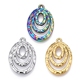 304 Stainless Steel Pendants, Textured, Oval Charm