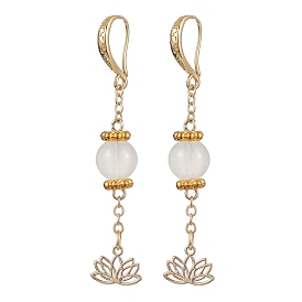 Alloy Glass Hoop Dangle Earrings, Flower