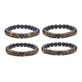 Natural Gemstone & Coconut Beaded Stretch Bracelet for Women