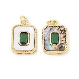 Латунные подвески с натуральными ракушками, прямоугольные подвески с зеленым стеклом, долговечный, стойки покрытие, без свинца и без кадмия, реальный 18 k позолоченный