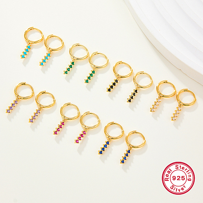 S925 Sterling Silver Hoop Earrings, with Colorful Cubic Zirconia