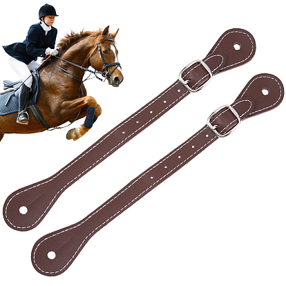 2Pcs Genuine Leather Spur Straps, Adjustable Boot Straps for Thigh High Boot, with Alloy Center Bar Buckle, for Equestrian Supplies