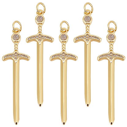 5 кулоны из латуни с прозрачным кубическим цирконием, с прыжковых колец, без никеля , шарм в форме меча