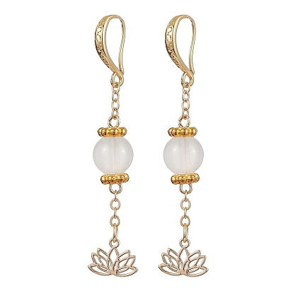 Alloy Glass Hoop Dangle Earrings, Flower