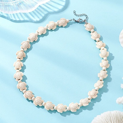 Ожерелья из синтетических бирюзовых бусин, окрашенных в цвет морской черепахи, для женщин., цвет нержавеющей стали