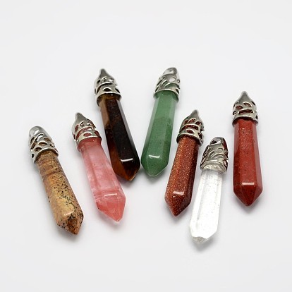 Bullet Gemstone Pointed Pendants, with Platinum Plated Brass Findings