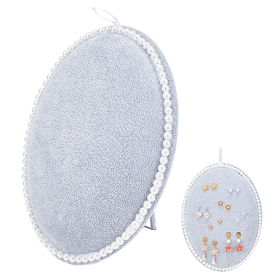 Овальные деревянные изогнутые бархатные подставки для сережек с наклонной спинкой, край с пластиковыми бусинами из искусственного жемчуга, настольный органайзер для серег