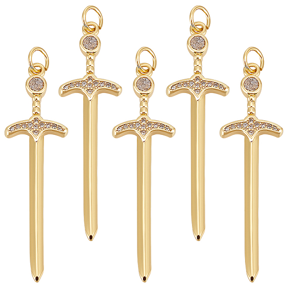 5 кулоны из латуни с прозрачным кубическим цирконием, с прыжковых колец, без никеля , шарм в форме меча