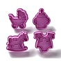 Childhood Themed PET Plastic Cookie Cutters, with Iron Press Handle, Rocking Horse, Baby Clothes & Stroller & Baby Bottle