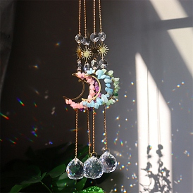 Crystal Glass with Gemstone Sun Catcher Pendant, Rainbow Maker, DIY Garden & Home Decoration, Moon
