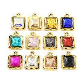 UV Plating Alloy Pendants, with Glass, Square
