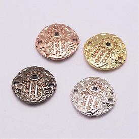 Brass Micro Pave Grade AAA Cubic Zirconia Links, Long-Lasting Plated, Cadmium Free & Nickel Free & Lead Free, Flat Round