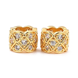 Rack Plating Brass Micro Pave Clear Cubic Zirconia European Beads, Large Hole Beads, Cadmium Free & Lead Free, Column