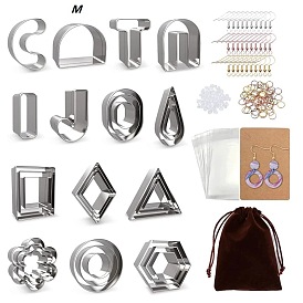 DIY Flower/Rhombus/Hexagon Shape Dangle Earring Kits, including Stainless Steel Clay Cutters, Earring Hooks, Jump Ring, Paper Display Card, OPP Bag, Ear Nuts, Velvet Bag