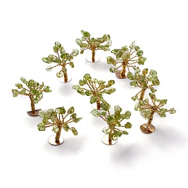 Natural Peridot Chips Display Decorations, with Golden Plated Brass Wires, Lucky Tree
