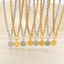 Плоские круглые 304 ожерелья с подвесками и браслеты с подвесками из нержавеющей стали