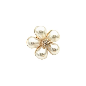Flower Alloy Rhinestone Brooches, with Plastic Imitation Pearl, for Women