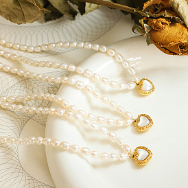 Minimalist Irregular Freshwater Pearl White Seashell Heart Pendant Women's Jewelry Titanium Steel 18K Necklace Girls Best Friend