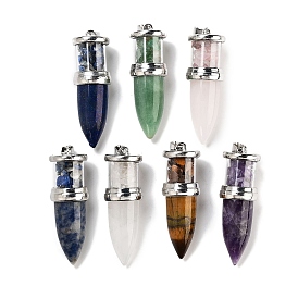Natural Gemstone Pointed Big Pendants, Bullet Charms with Stainless Steel Color Plated Stainless Steel Findings