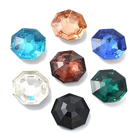 Faceted Glass Rhinestone Cabochons, Pointed Back, Octagon