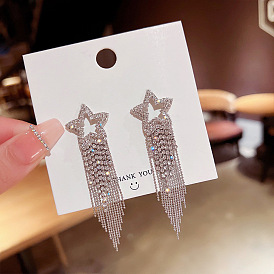 925 Silver Star Tassel Earrings - Fashionable, Exaggerated and High-end European and American Style Jewelry