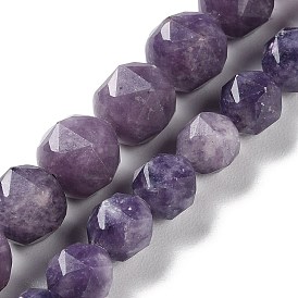 Natural Lepidolite Beads Strands, Star Cut Round Beads
