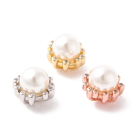 Rack Plating Brass Pendants, Long-Lasting Plated, Cadmium Free & Nickel Free & Lead Free, with Imitation Pearl Acrylic Beads, Round