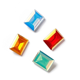 Light AB Style Glass Rhinestone Cabochons, Pointed Back & Back Plated, Faceted, Rectangle