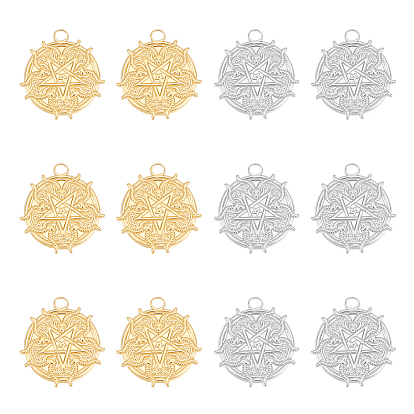 12 шт. 2 цвета ионное покрытие (ip) 304 подвеска из нержавеющей стали, плоский круглый с шармом в виде звезды