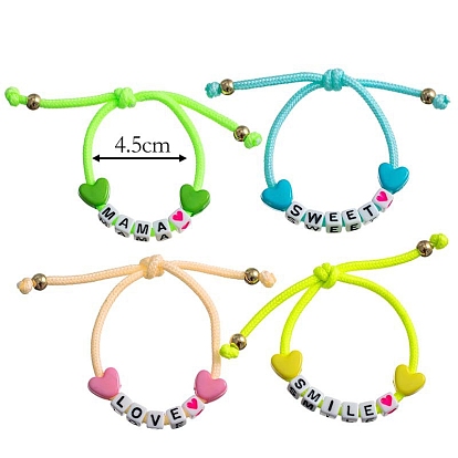 Luminous Acrylic Heart Stretch Bracelet for Kids, Glow In The Dark Word Love Mama Smile Sweet Adjustable Bracelet for Kids