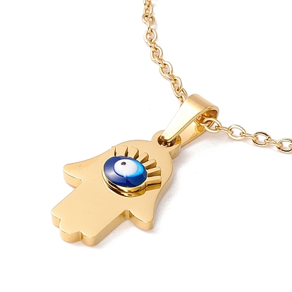 Chapado en iones (ip) 304 mano de hamsa de acero inoxidable/mano de miriam con collar con colgante de mal de ojo con esmalte para mujer