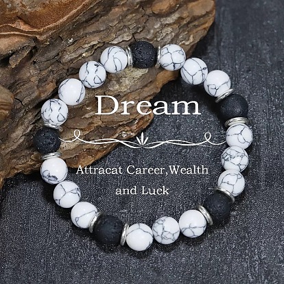 Браслеты из синтетических драгоценных камней и натуральных бусин из лавовой породы, эластичные, для женщин и мужчин.