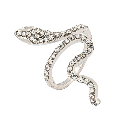 Alloy Finger Rings, with Rhinestone for Women, Snake