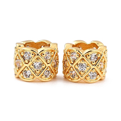 Rack Plating Brass Micro Pave Clear Cubic Zirconia European Beads, Large Hole Beads, Cadmium Free & Lead Free, Column