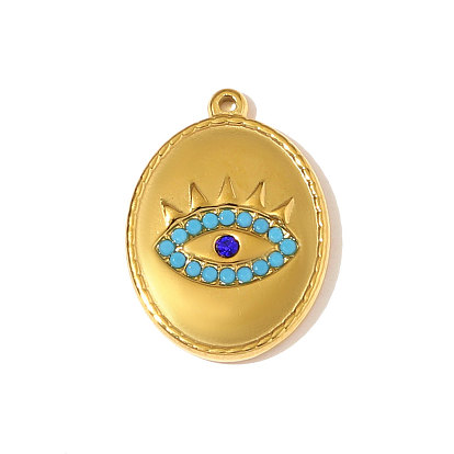 304 из нержавеющей стали горный хрусталь подвески, Злые чары глаз, ионное покрытие (ip), зеркальная полировка, реальный 18 k позолоченный