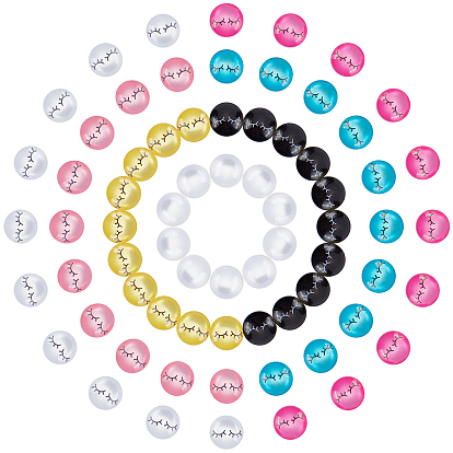 70Pcs 7 Style Resin Cabochons, with Self Adhesive, DIY Accessories, Flat Round with Brow