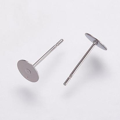 304 Stainless Steel Stud Earring Settings, Flat Pad Earring Post, Flat Round