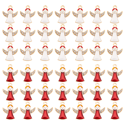 60 шт 2 цвета сплава эмалевые подвески, с кристально горный хрусталь, золотой свет, без кадмия, без никеля и без свинца, ангел