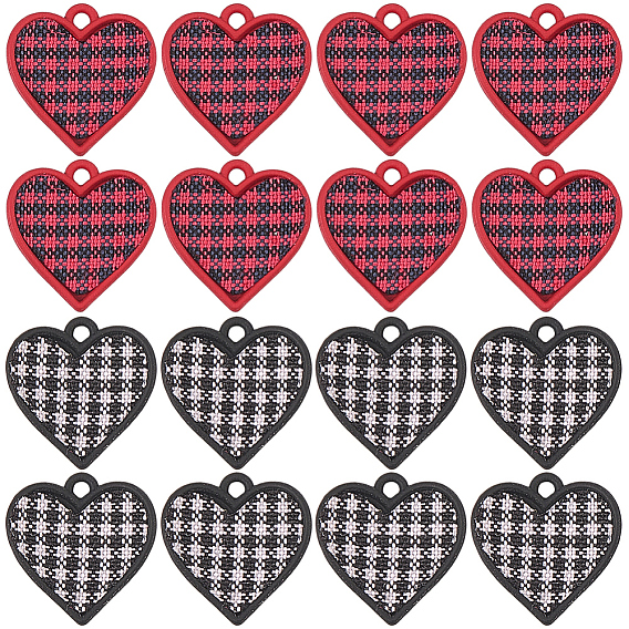16 шт. 2 подвески из полиэфирного сплава с распыленной краской, подвески в виде сердца с узором «тартан»