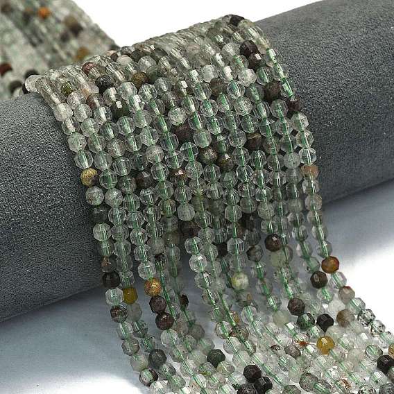 Натуральный зеленый lodolite кварц бисер пряди, энергетическая призматическая огранка с двойными концами бусины, граненые двухконусные